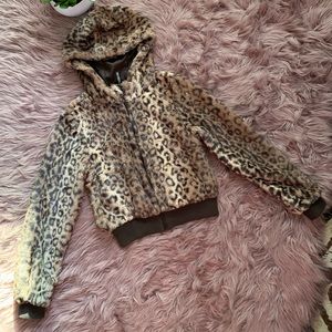 H&M DIVIDED Faux Fur Animal Print Crop Jacket